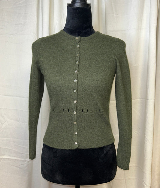 Sarah Spencer 100% Merino Wool Cardigan Olive Green Button Front Small