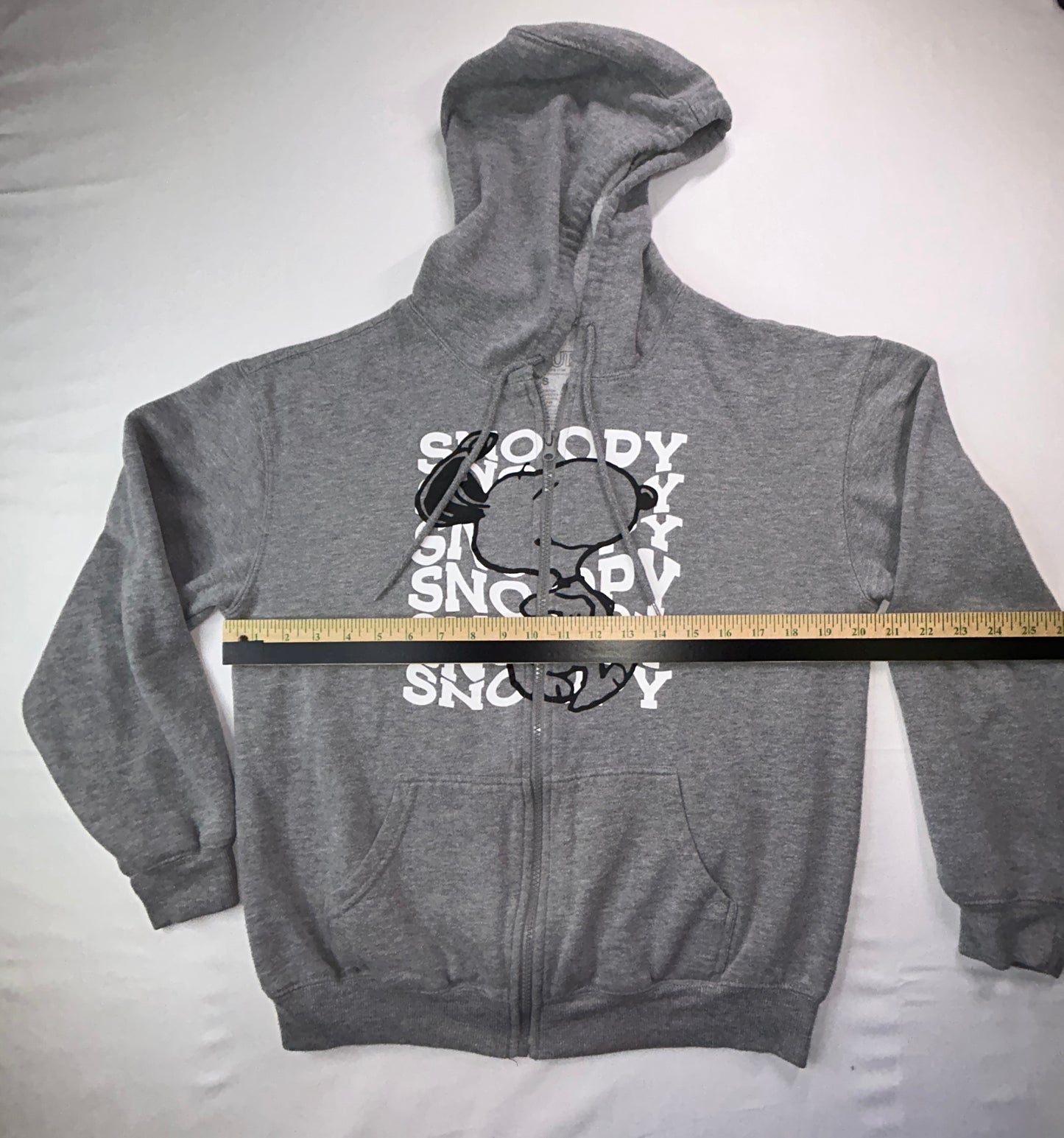Peanuts Snoopy Full Zip Hoodie Sweatshirt Gray Size Small Fleece Lined Graphic