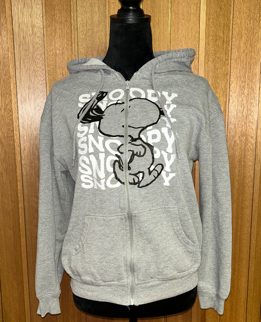 Peanuts Snoopy Full Zip Hoodie Sweatshirt Gray Size Small Fleece Lined Graphic