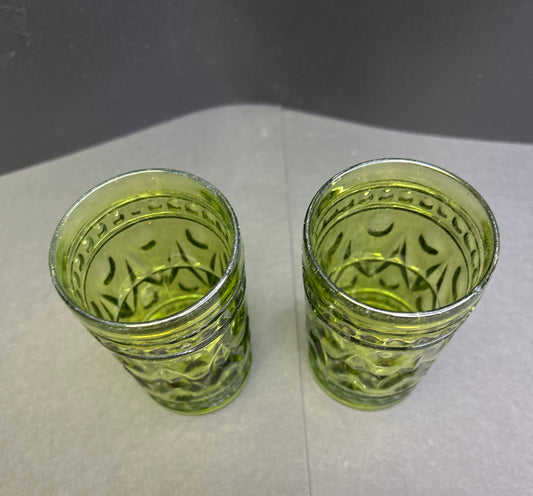Vintage Green Pressed Glass Tumblers – Set of 2 | Mid-Century Style