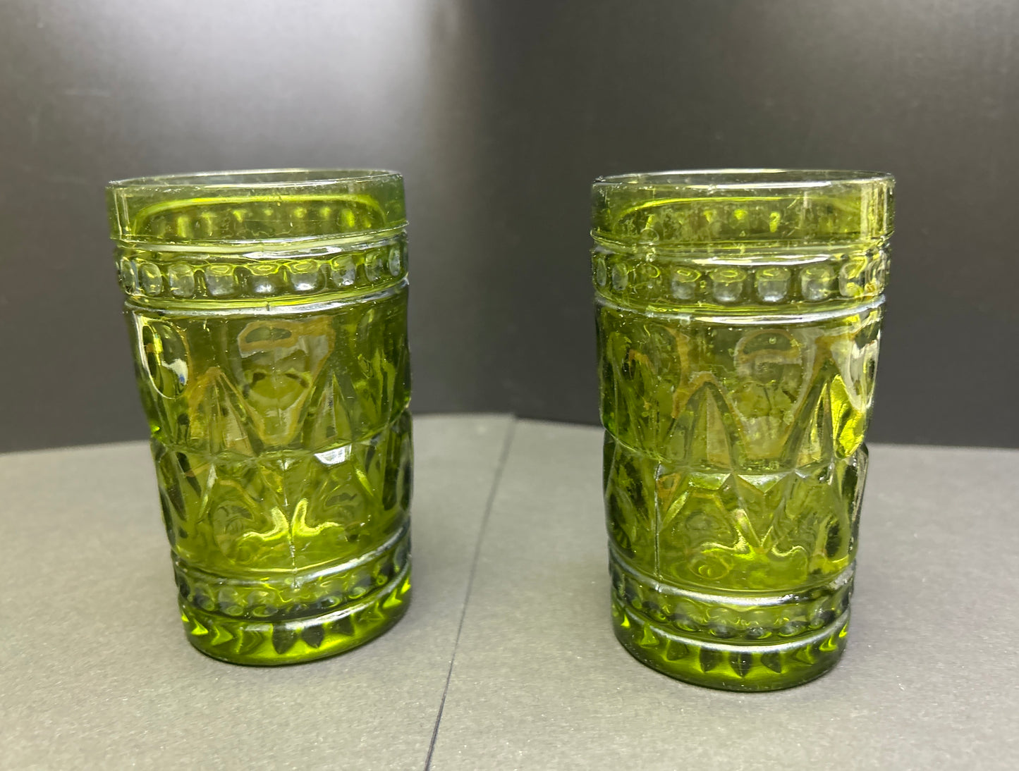 Vintage Green Pressed Glass Tumblers – Set of 2 | Mid-Century Style