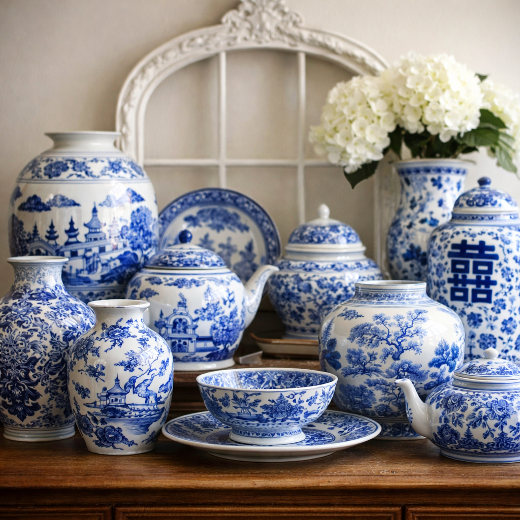 Blue & White Vintage Porcelain Decor