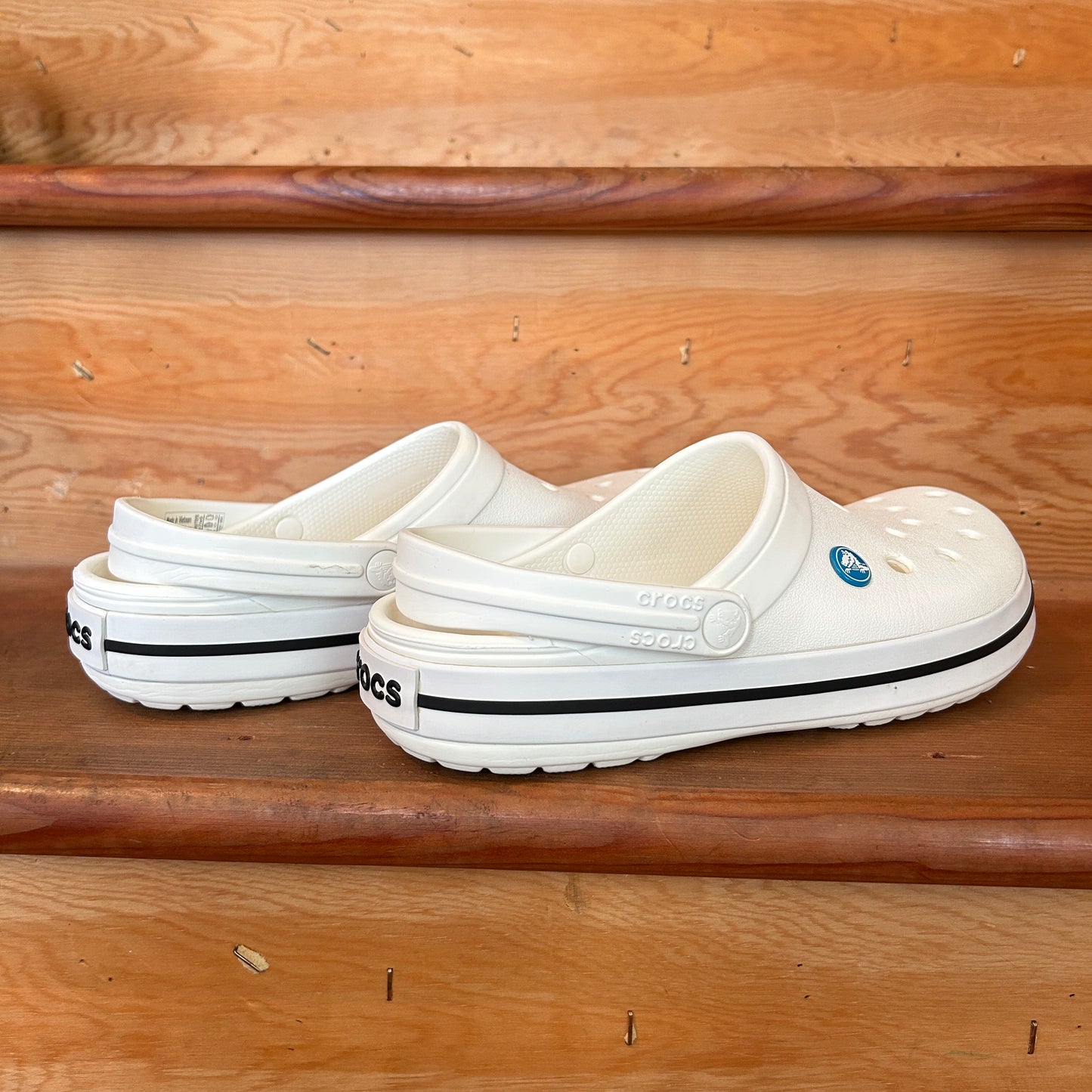Crocs Classic Clog White Black Stripe Unisex Comfort Shoes Size M7 W9 Preowned