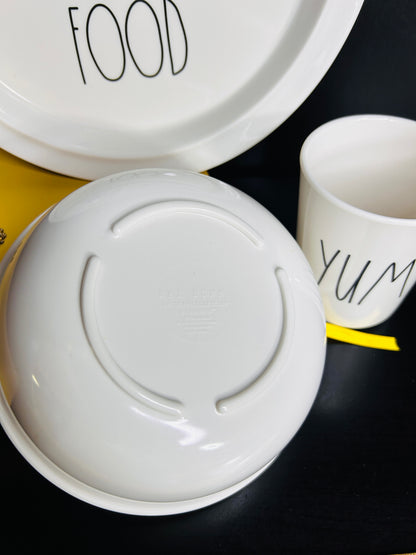 Rae Dunn Kids Dinnerware Set - BUT FIRST FOOD Divided Plate,  TASTY Bowl & YUM Cup - Artisan Collection