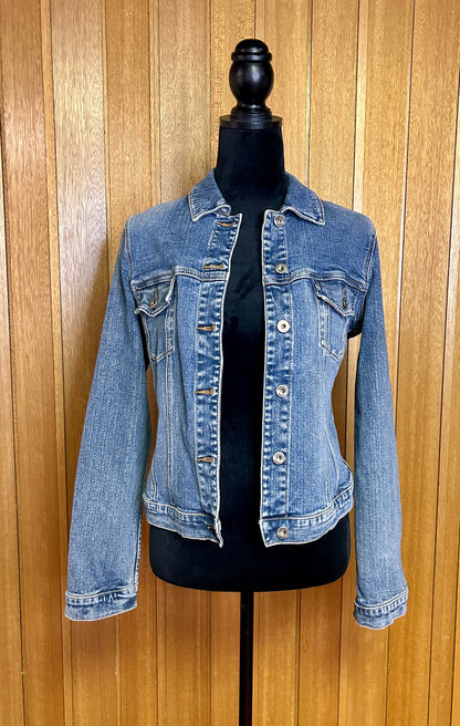 Denim Jacket Women’s Medium Light Wash Silver Jean Jacket Size