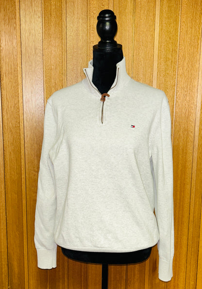 Tommy Hilfiger Quarter Zip Sweater Women's Large Ivory Knit Pullover