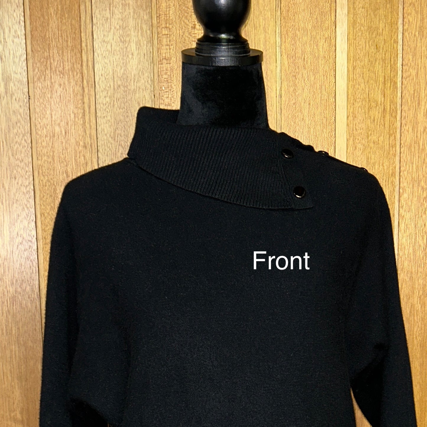 Nicole Miller New York Black Cowl Neck Sweater Button Detail Women's Medium