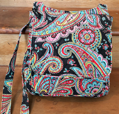 Vera Bradley Paisley Crossbody Messenger Bag Quilted Cotton Pink Blue Black