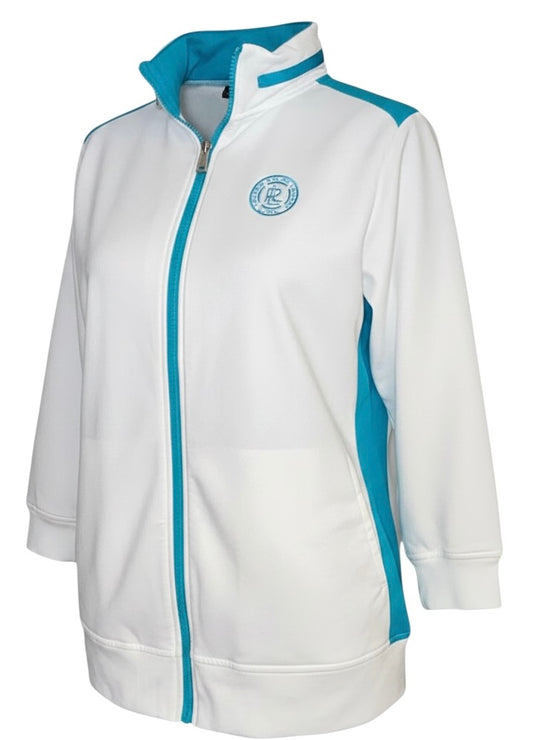 Lauren Ralph Lauren Active Jacket Womens 1X White Blue Full Zip Mock Neck Athletic