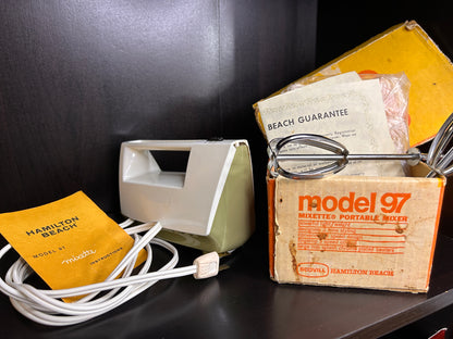 Vintage Hamilton Beach Model 97 Mixette Hand Mixer with Box & Manual – Working 1970 Kitchen Appliance