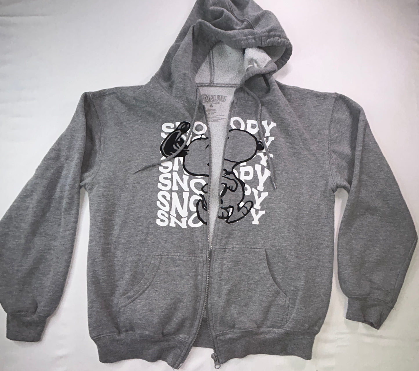 Peanuts Snoopy Full Zip Hoodie Sweatshirt Gray Size Small Fleece Lined Graphic