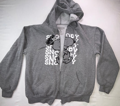 Peanuts Snoopy Full Zip Hoodie Sweatshirt Gray Size Small Fleece Lined Graphic
