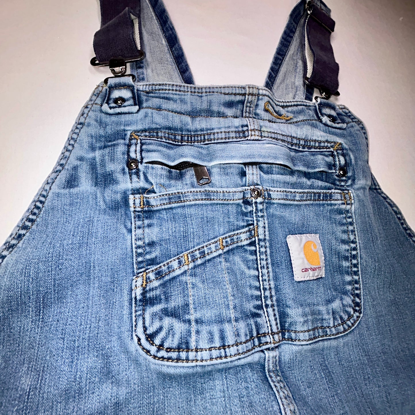 Carhartt Bib Overalls Men's 44x30 Light Wash Denim Carpenter Workwear Y2K