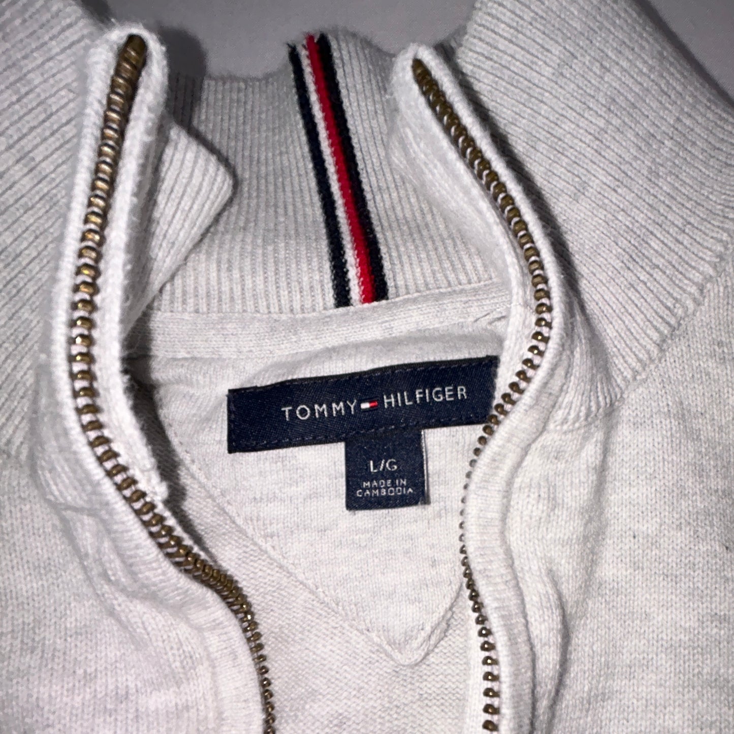 Tommy Hilfiger Quarter Zip Sweater Women's Large Ivory Knit Pullover