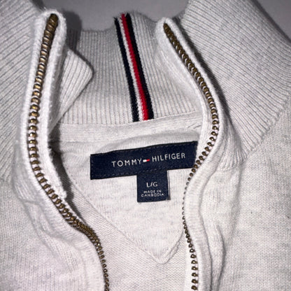Tommy Hilfiger Quarter Zip Sweater Women's Large Ivory Knit Pullover