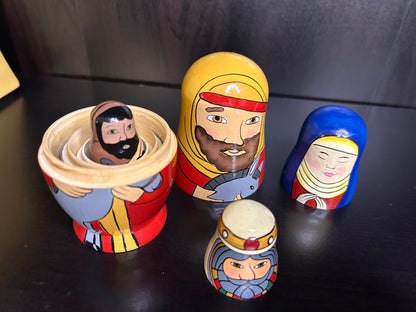 Hand Painted Nativity Nesting Dolls - Wooden Matryoshka Style Christmas Nativity Set