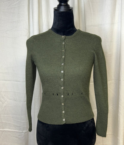 Sarah Spencer 100% Merino Wool Cardigan Olive Green Button Front Small