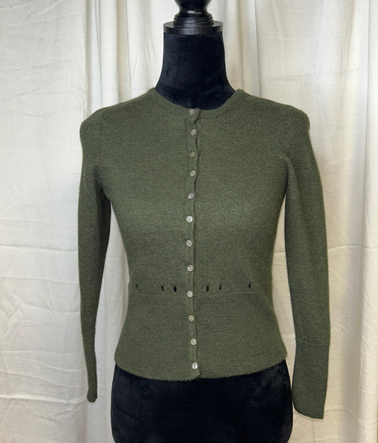 Sarah Spencer 100% Merino Wool Cardigan Olive Green Button Front Small