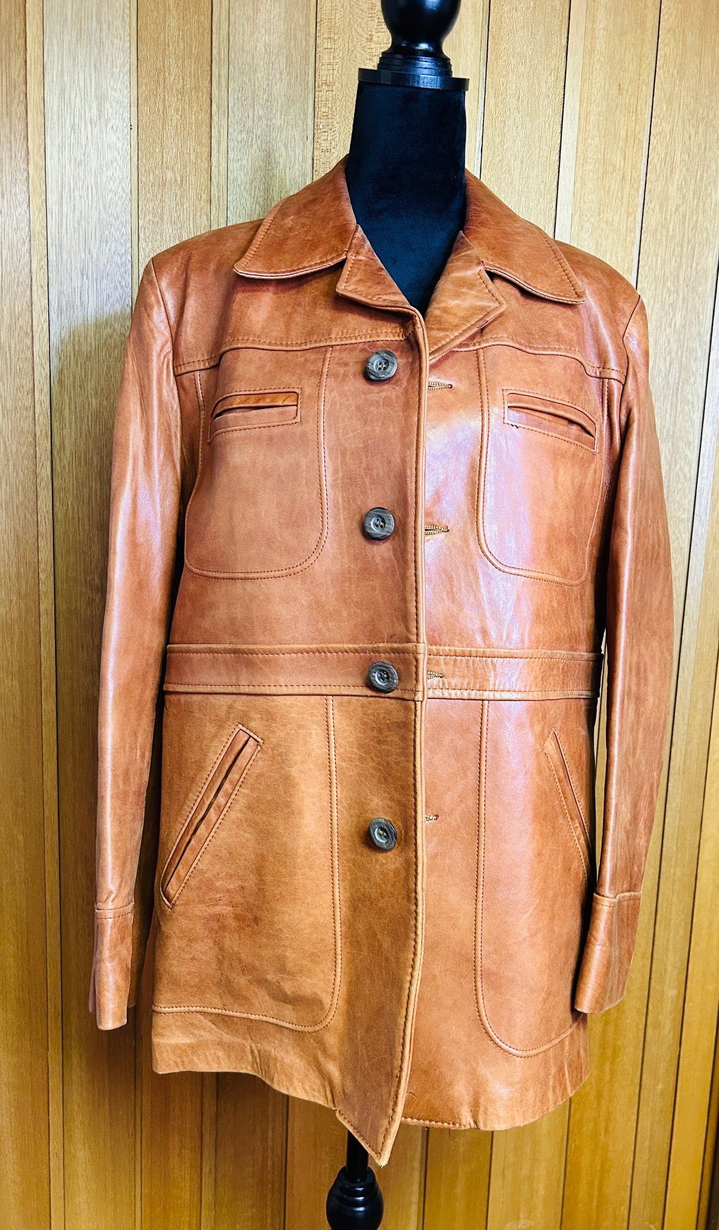 Vintage 70s Men's Cresco Leather Jacket Tan/Cognac Size 42 Men