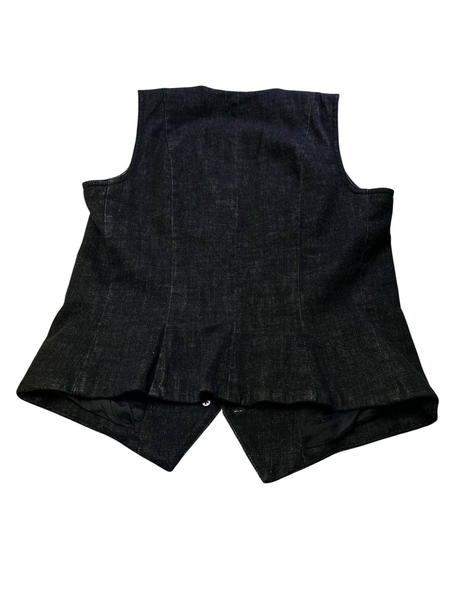 Ralph Lauren Jeans Co. Denim Vest Womens Medium Black Button Front Leather Trim
