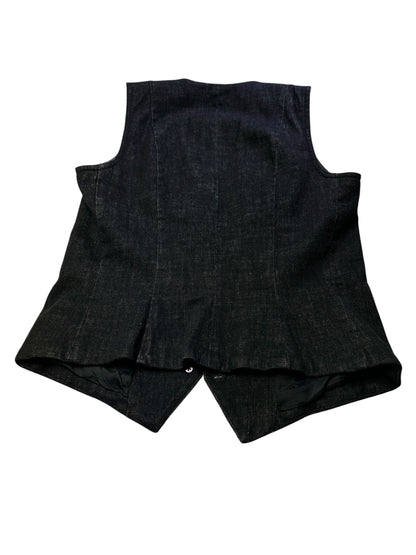 Ralph Lauren Jeans Co. Denim Vest Womens Medium Black Button Front Leather Trim