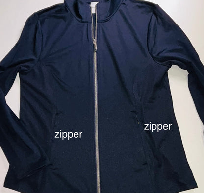 Chico's Zenergy Jacket Size 8 Navy Full Zip Athletic Travel Jacket