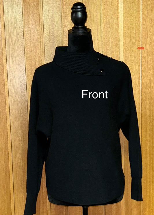 Nicole Miller New York Black Cowl Neck Sweater Button Detail Women's Medium