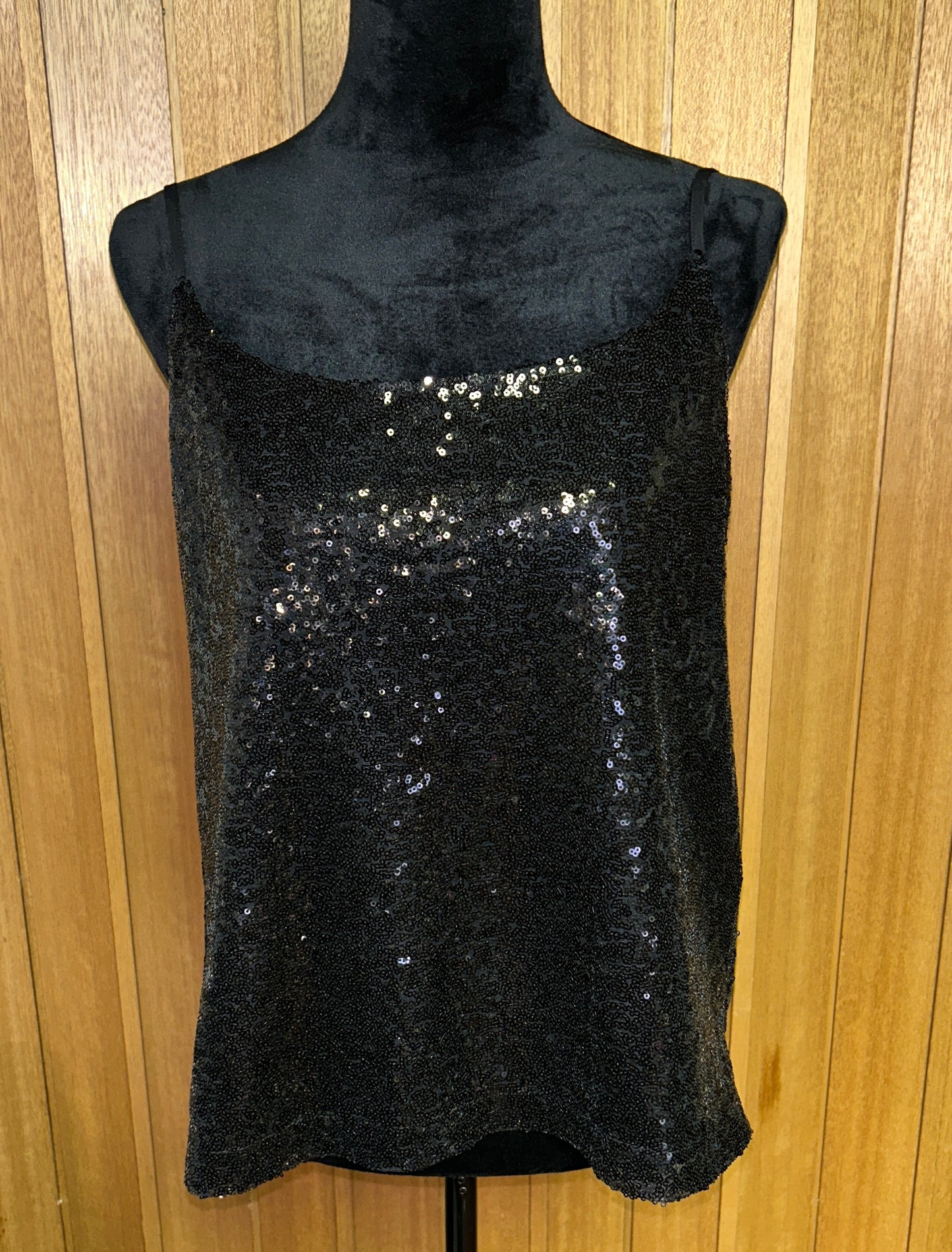 Joe Fresh Black Sequin Tank Top Women's Large Layered Party Holiday Cami