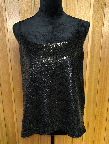 Joe Fresh Black Sequin Tank Top Women's Large Layered Party Holiday Cami