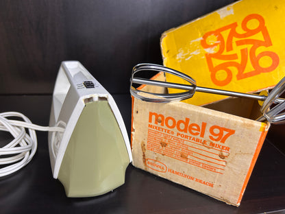 Vintage Hamilton Beach Model 97 Mixette Hand Mixer with Box & Manual – Working 1970 Kitchen Appliance
