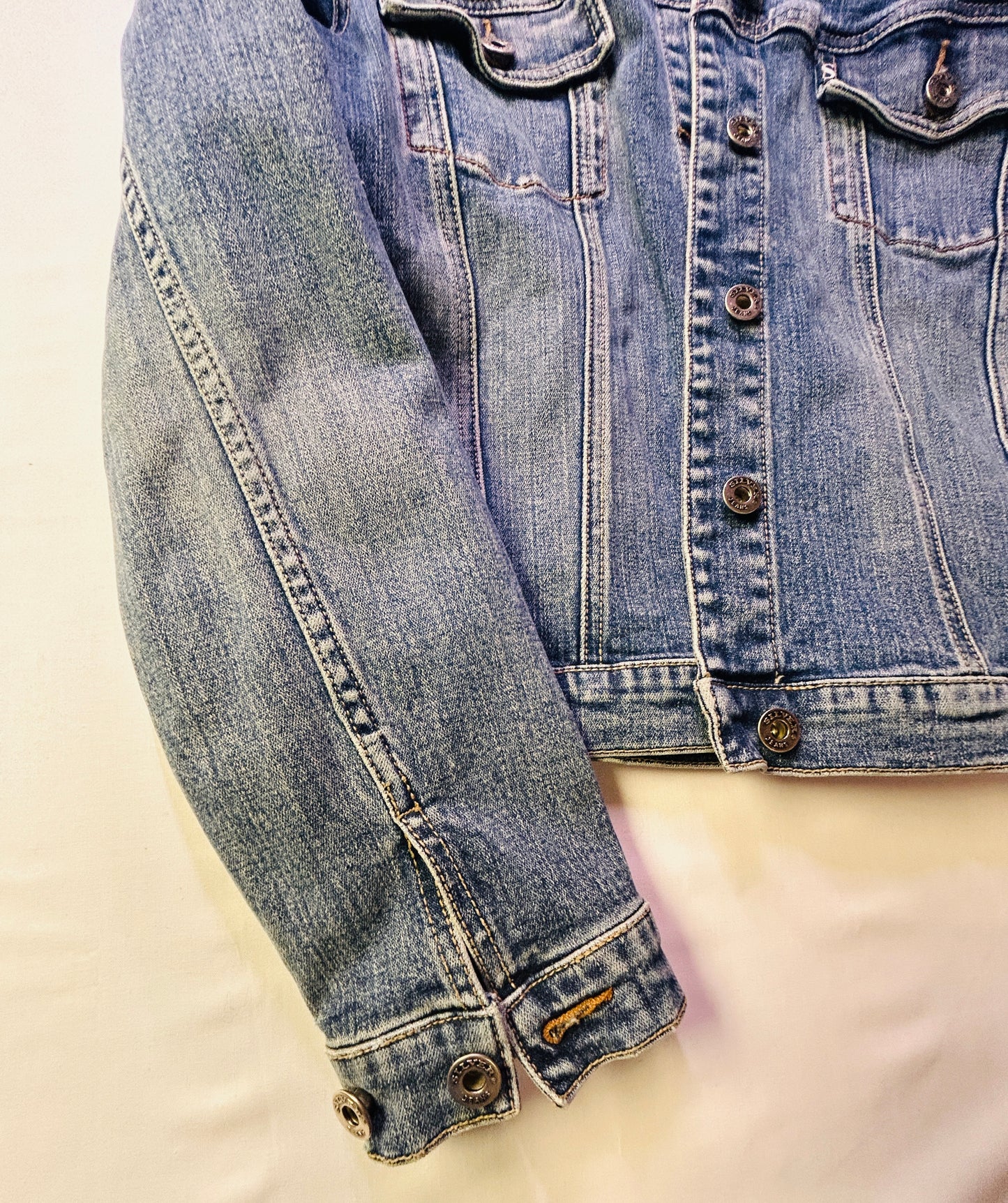 Denim Jacket Women’s Medium Light Wash Silver Jean Jacket Size