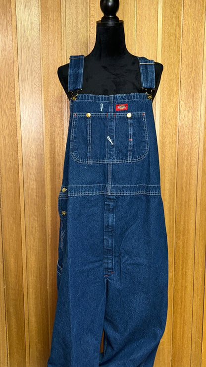 Dickies Denim Bib Overalls 44x30 Carpenter Workwear Blue Jeans Overalls