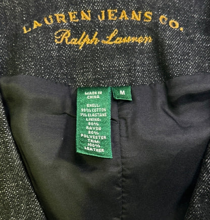 Ralph Lauren Jeans Co. Denim Vest Womens Medium Black Button Front Leather Trim