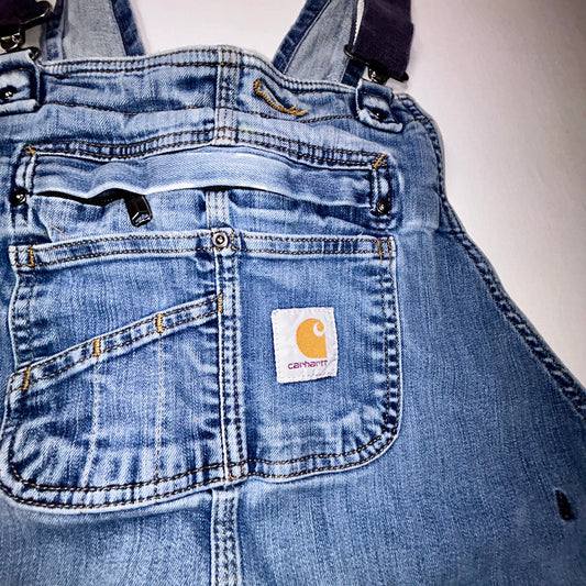 Carhartt Bib Overalls Men's 44x30 Light Wash Denim Carpenter Workwear Y2K