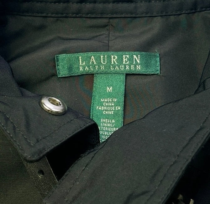 Lauren Ralph Lauren Utility Vest Womens Medium Black Zip Front Belted Collar Safari
