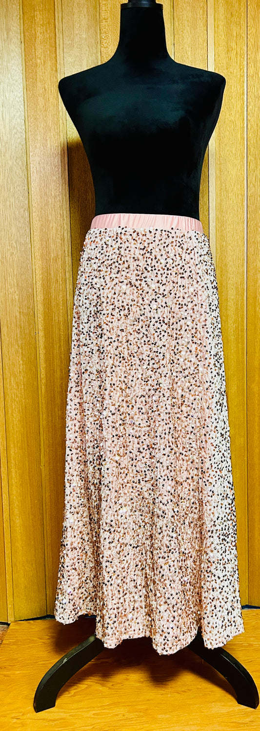 Pink Velvet Sequence Long Skirt Size 4xl