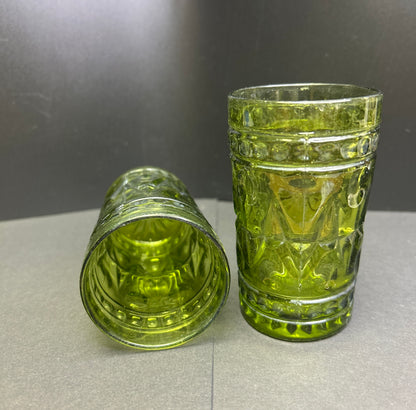 Vintage Green Pressed Glass Tumblers – Set of 2 | Mid-Century Style