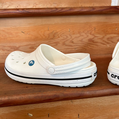 Crocs Classic Clog White Black Stripe Unisex Comfort Shoes Size M7 W9 Preowned