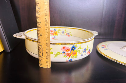 Vintage Johnson Bros Covered Dish Floral Pattern with Gold Trim Pareek England