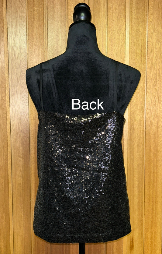 Joe Fresh Black Sequin Tank Top Women's Large Layered Party Holiday Cami