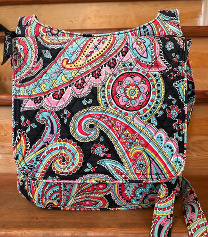 Vera Bradley Paisley Crossbody Messenger Bag Quilted Cotton Pink Blue Black