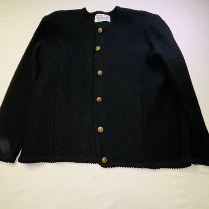 Vintage Tally-Ho Black Knit Cardigan Sweater Gold Button Front Women's