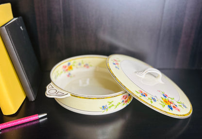 Vintage Johnson Bros Covered Dish Floral Pattern with Gold Trim Pareek England