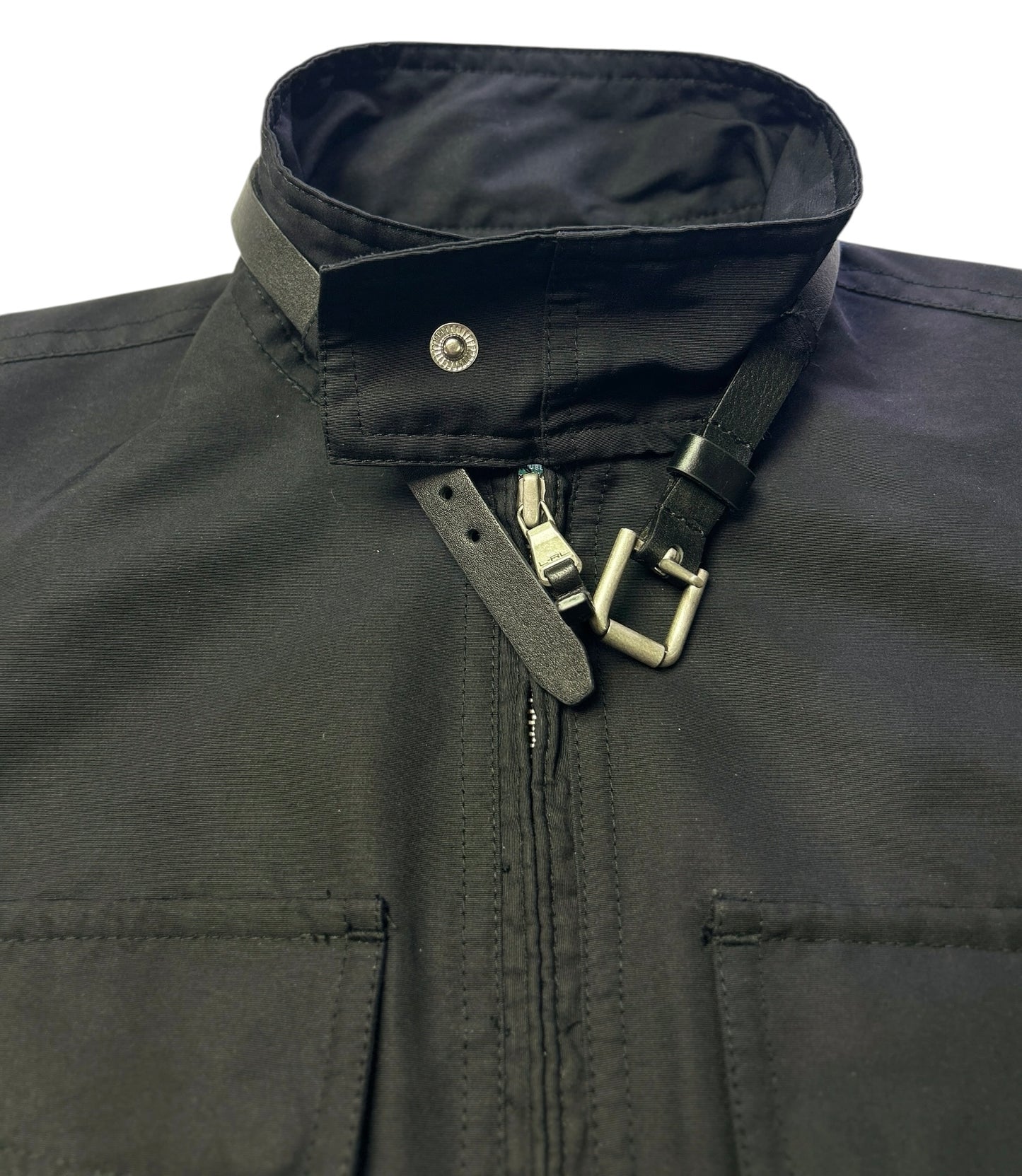 Lauren Ralph Lauren Utility Vest Womens Medium Black Zip Front Belted Collar Safari