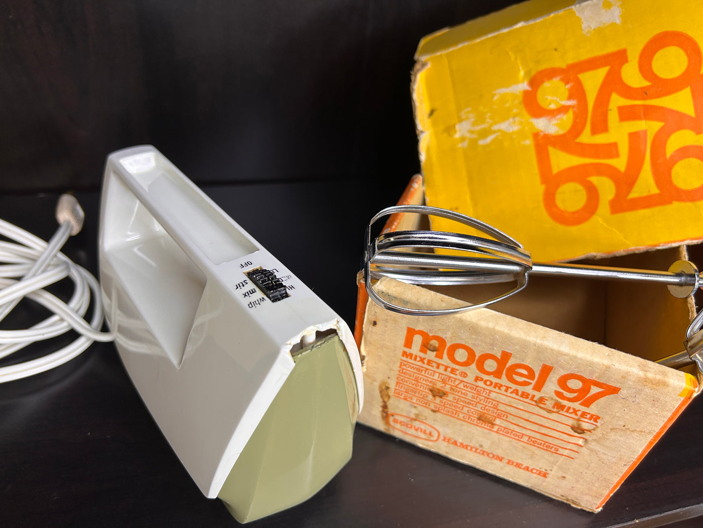 Vintage Hamilton Beach Model 97 Mixette Hand Mixer with Box & Manual – Working 1970 Kitchen Appliance