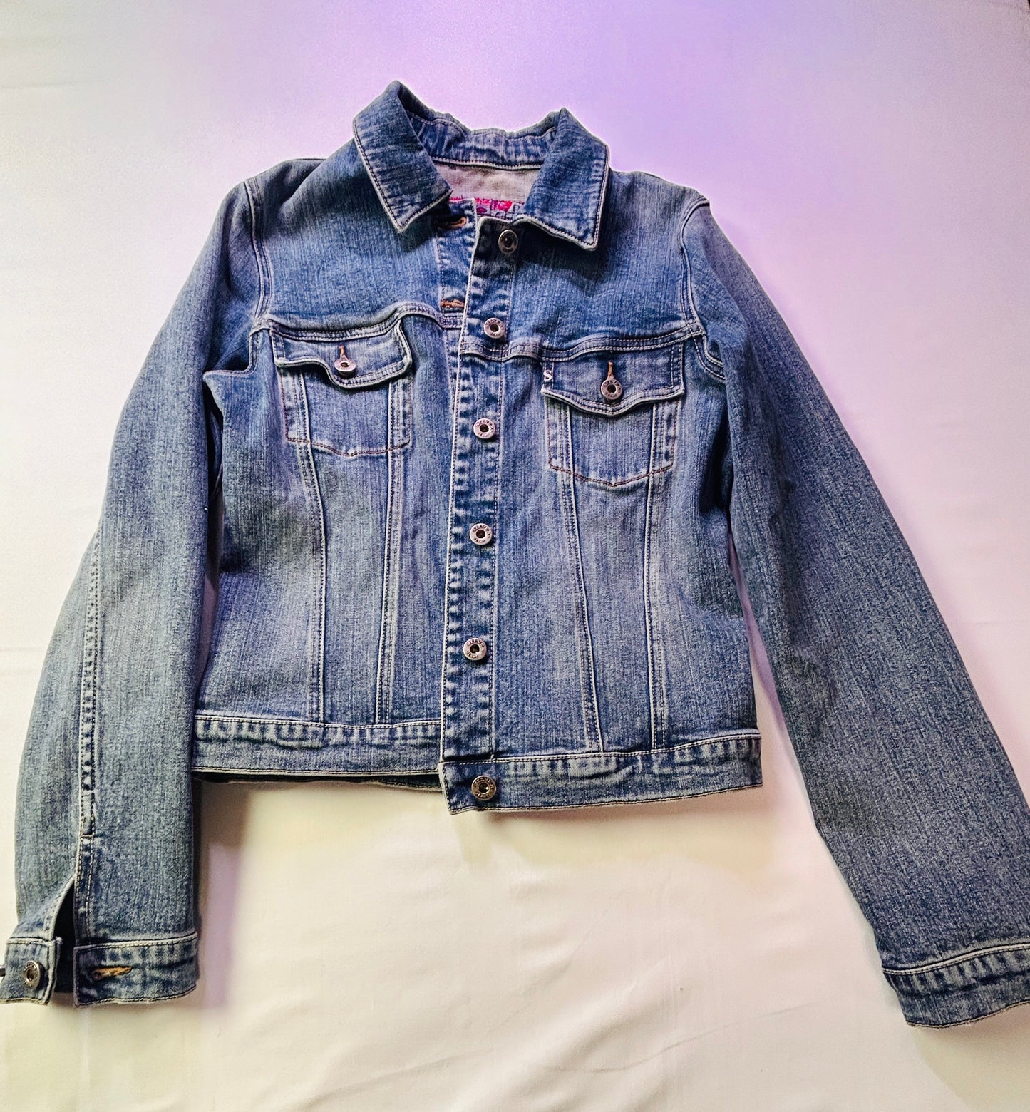 Denim Jacket Women’s Medium Light Wash Silver Jean Jacket Size