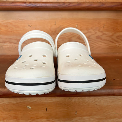 Crocs Classic Clog White Black Stripe Unisex Comfort Shoes Size M7 W9 Preowned