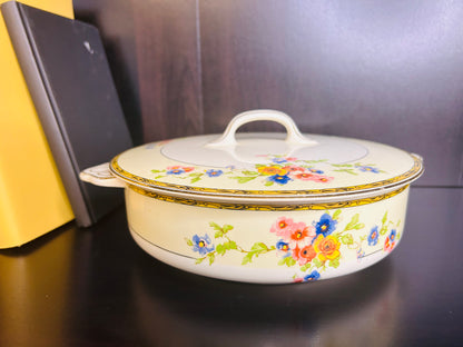Vintage Johnson Bros Covered Dish Floral Pattern with Gold Trim Pareek England