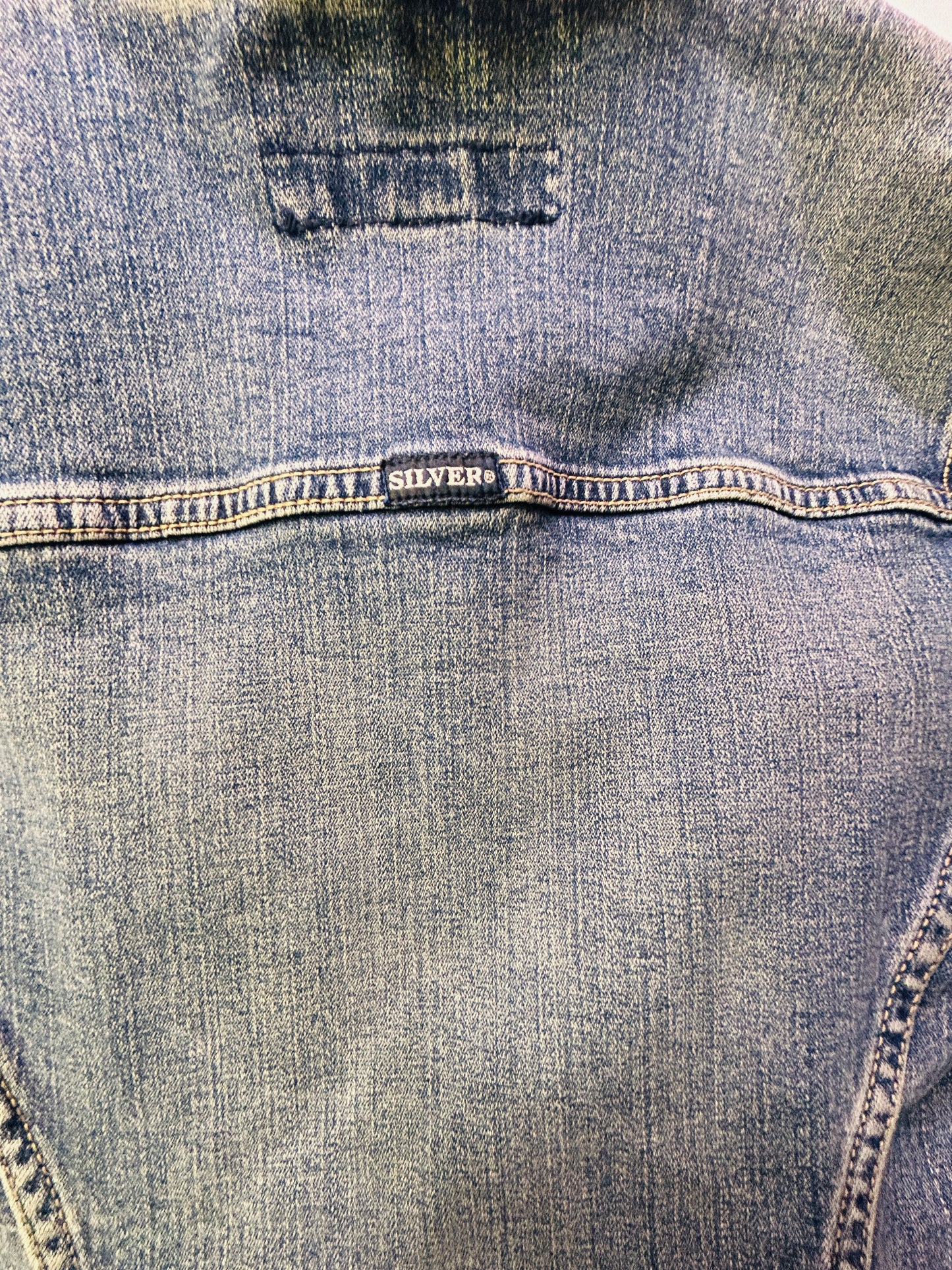 Denim Jacket Women’s Medium Light Wash Silver Jean Jacket Size
