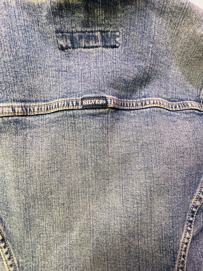 Denim Jacket Women’s Medium Light Wash Silver Jean Jacket Size